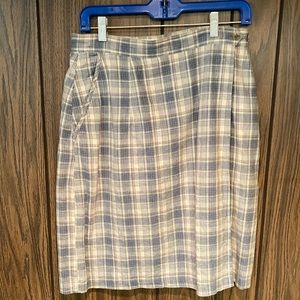 LL Bean Blue/Tan Plaid Wrap Around Skirt